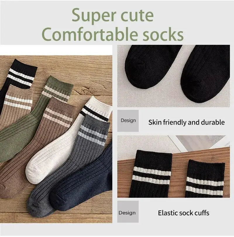 Harajuku Vibes 7 Pack Retro Striped Tube Socks Set