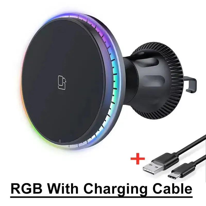 LED/RGB Magnetic Car Wireless Charger For iPhone 12 13 14 15 Pro Max Macsafe Car Phone Holder Stand Mount Fast Charging Station