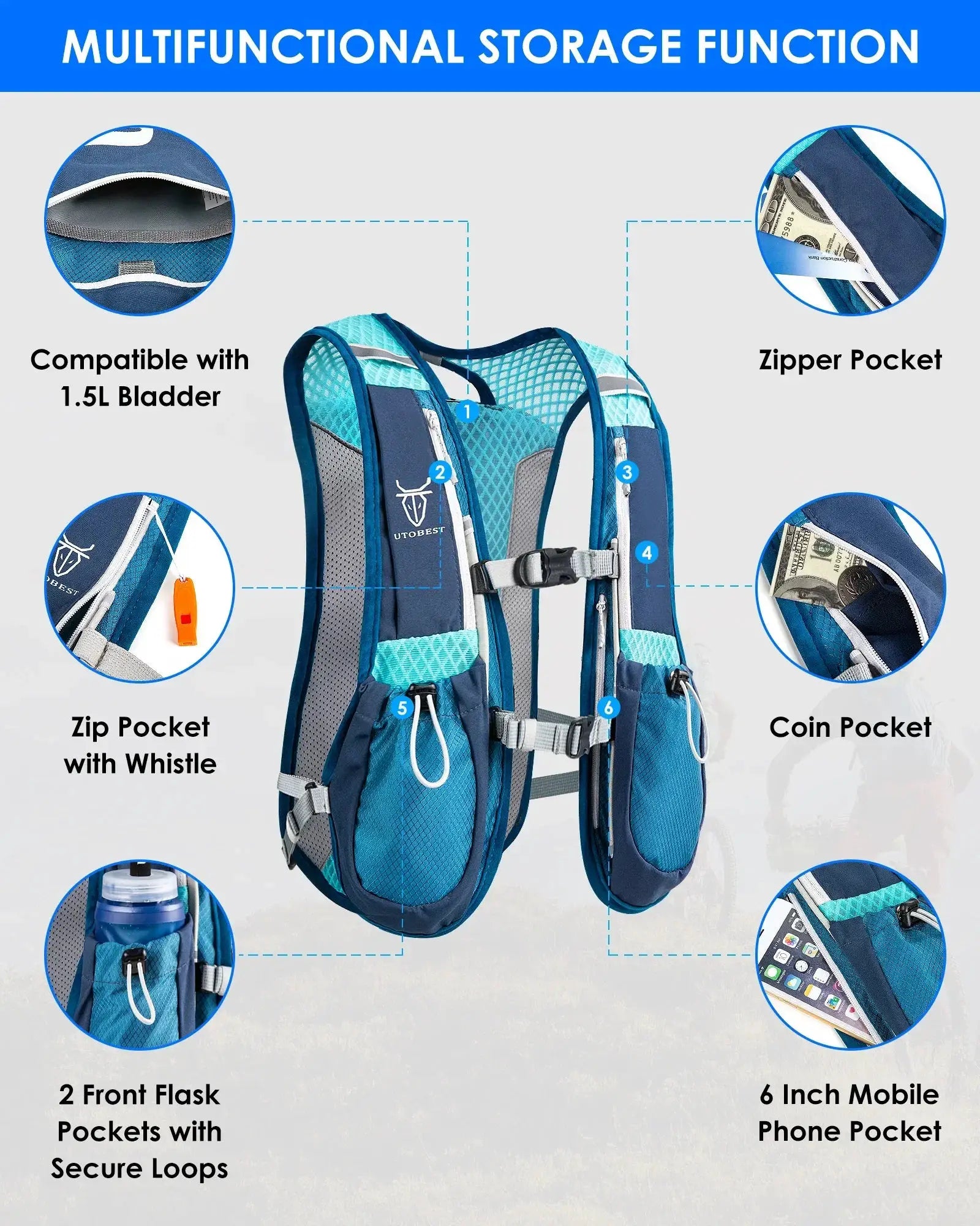 Ultra Lightweight UTOBEST 5L Hydration Vest for Hiking
