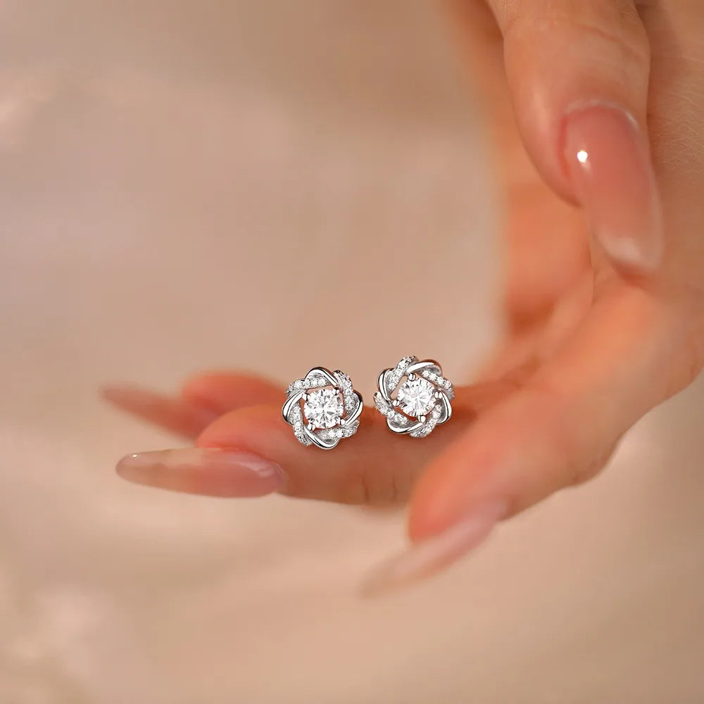 Flower Moissanite Stud Earrings in Sterling Silver — product view 5