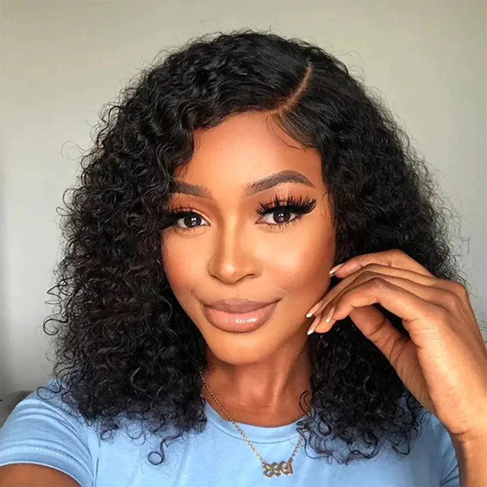 Short Bob Curly Lace Front Human Hair Wig HD Transparent