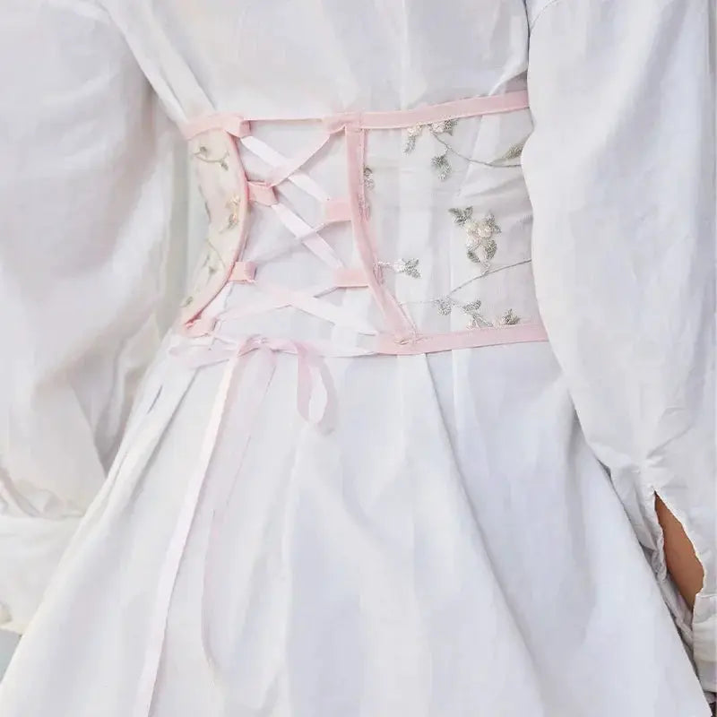 Floral Embroidery Black Corset High Waist Shaper Harajuku