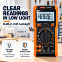 T9205N Digital Multimeter 2000 Counts True RMS Phase Sequence NCV Live Wire LoZ Battery Tester AC DC Voltage Current Backlit LCD