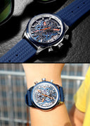 Chronograph Watch for Men Waterproof Yellow Silicone Strap Luminous Hands