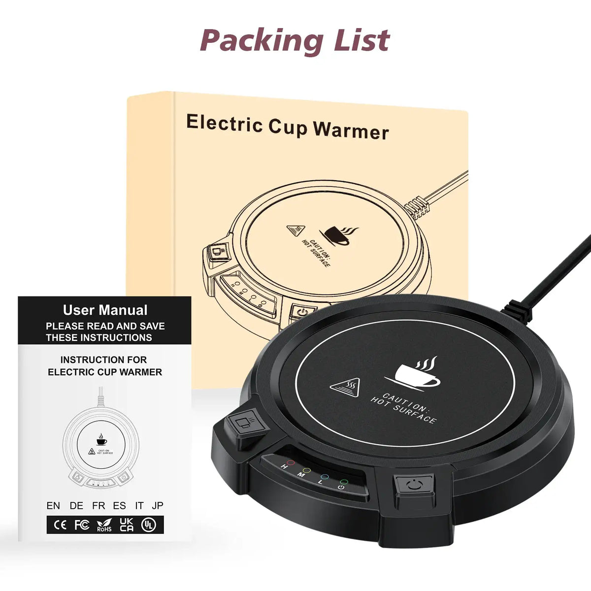 SR-08 Smart Coffee Mug Warmer 3 Temp Settings 8H Auto Shut Off Buzzer PTC Fast Heating NTC Flat Cups Home Office EU US Plug Desk