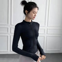 Long Sleeve Sports Jacket Women Zip Fitness Yoga Shirt