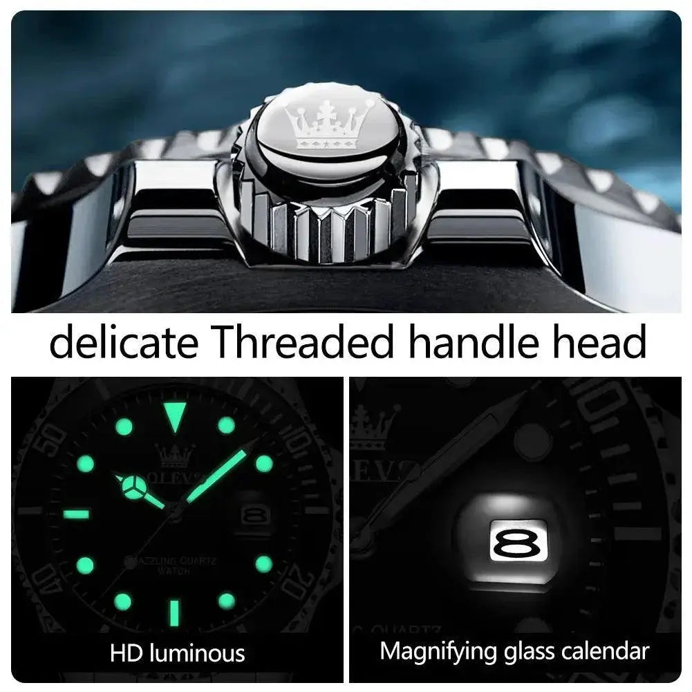 OLEVS Men's Stainless Steel Business Waterproof Quartz Watch