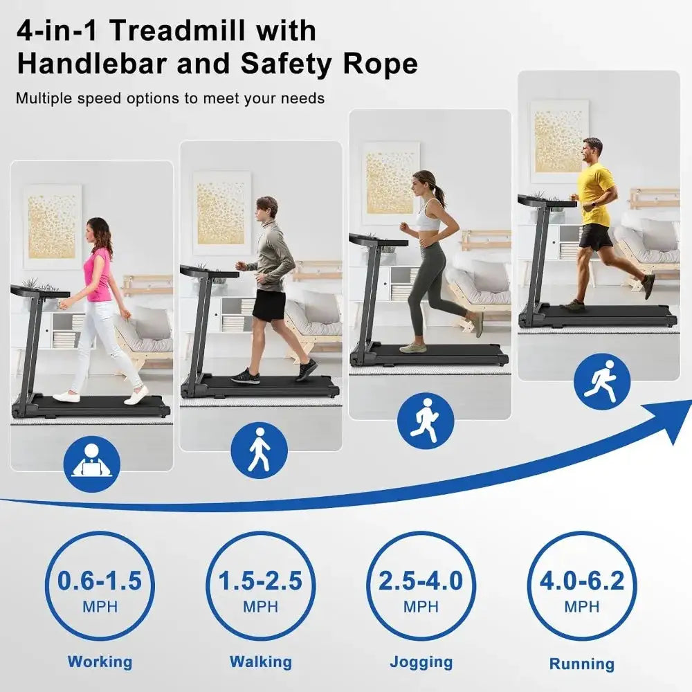 Foldable Treadmill for Home Walking Pad with Handle Bar, Compact Running Machine for Jogging Gym, LED Display, Portable Small Treadmill