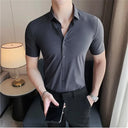 Men Solid High Elasticity Short Sleeve Shirt For Men