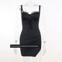 Split Spy Girl Strap Dress V Neck Lace Trim Slim Fit Slit