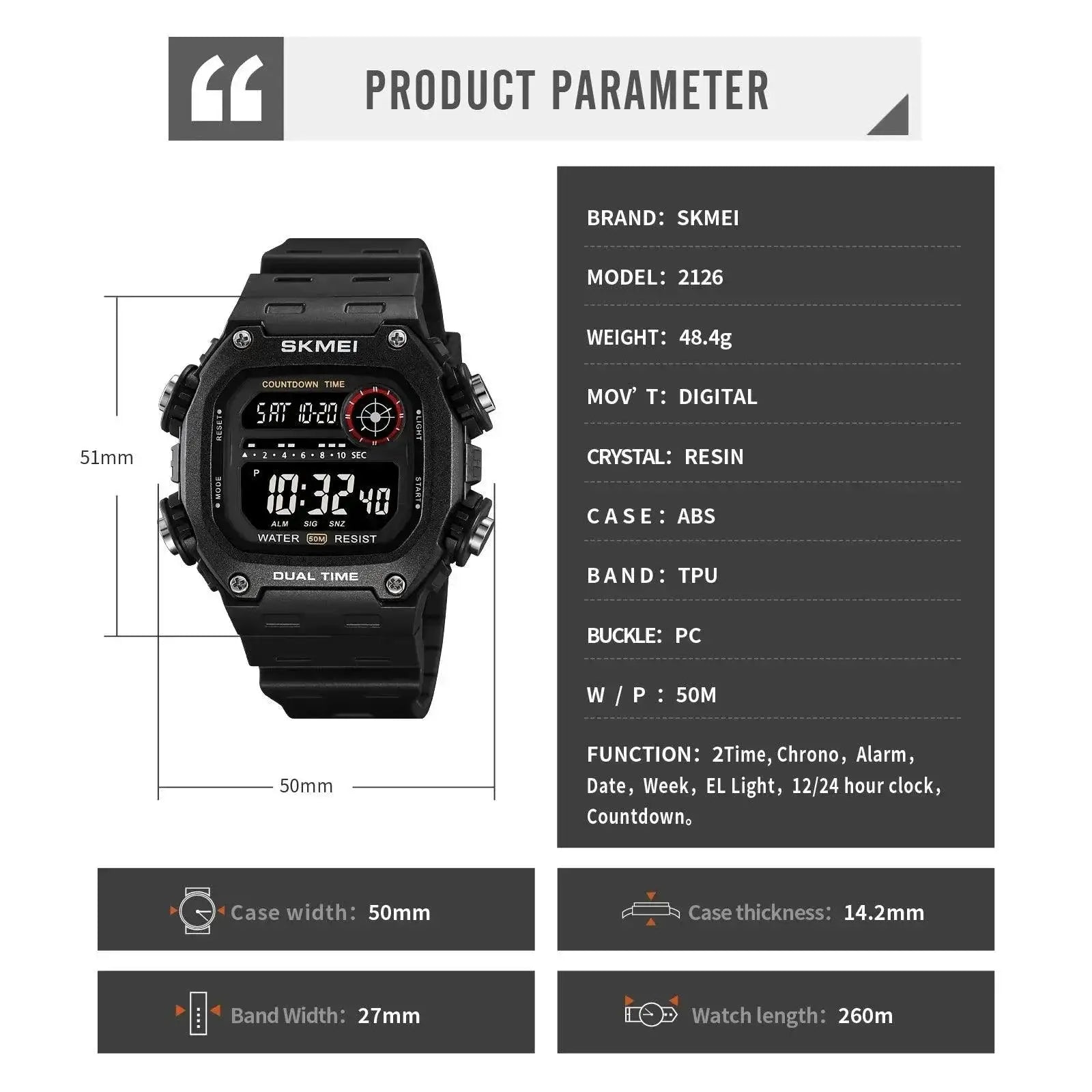 SKMEI Sports Chronograph Watch Waterproof Fitness Tracker