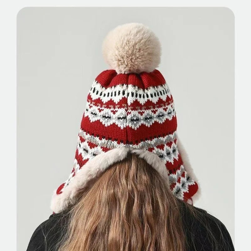 Snowflake Pompom Knit Winter Hat