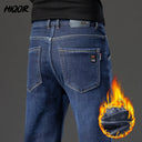Winter Fleece Thick Jeans Men Business Casual Pants Collection