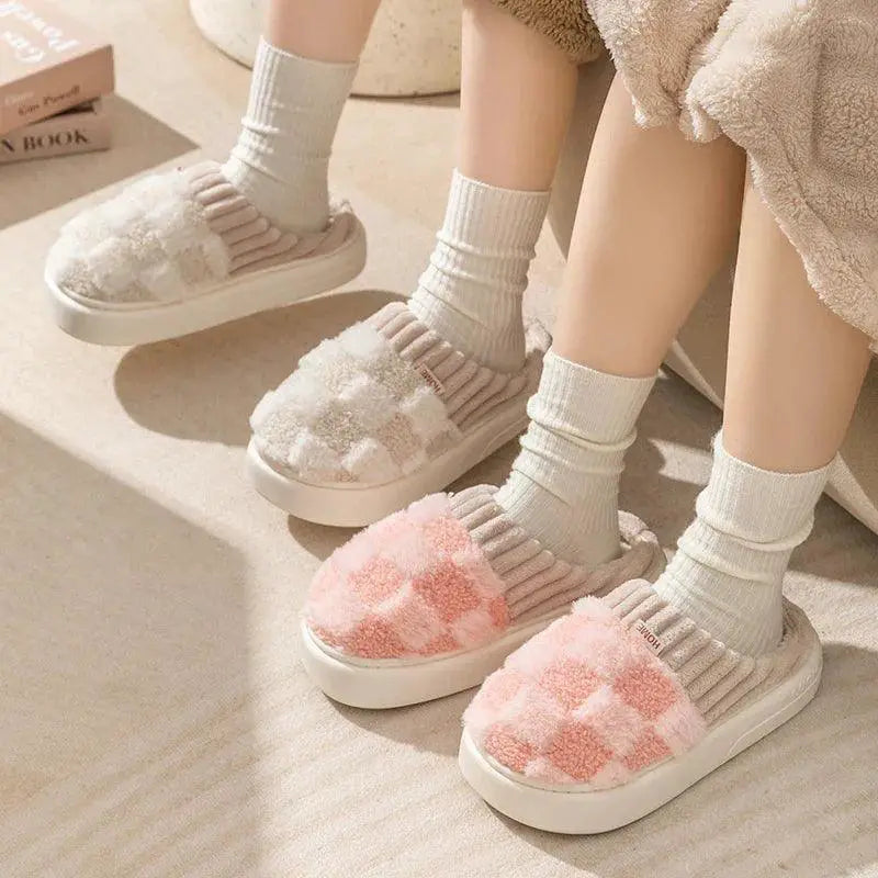 Cozy Plaid Cotton Slippers For Men And Women Warm Stylish