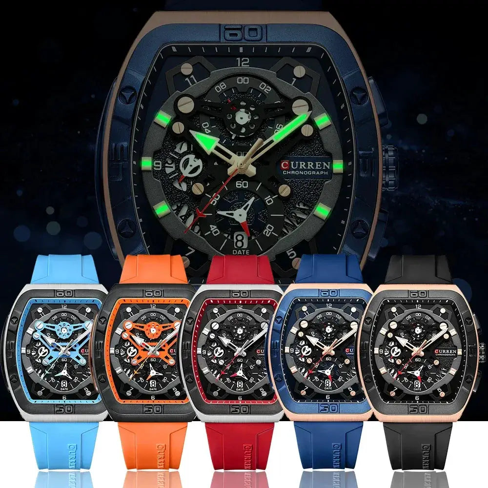 Mens Colorful Multi Functional Tonneau Quartz Watch