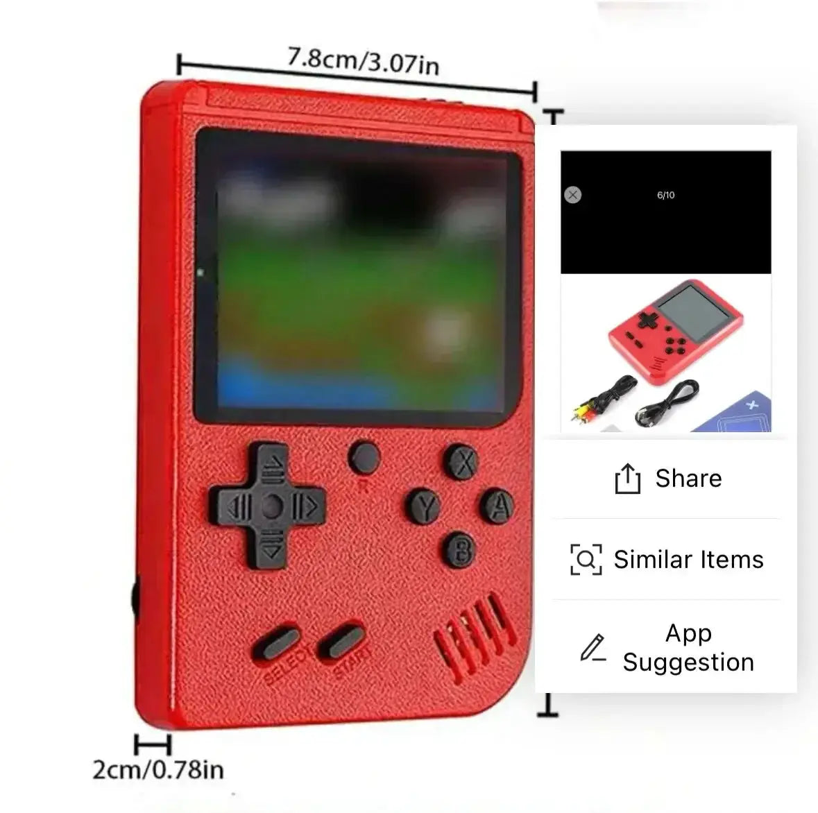 Red Retro Handheld Console With 400 Classic Games Collection