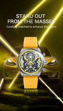 Chronograph Watch for Men Waterproof Yellow Silicone Strap Luminous Hands