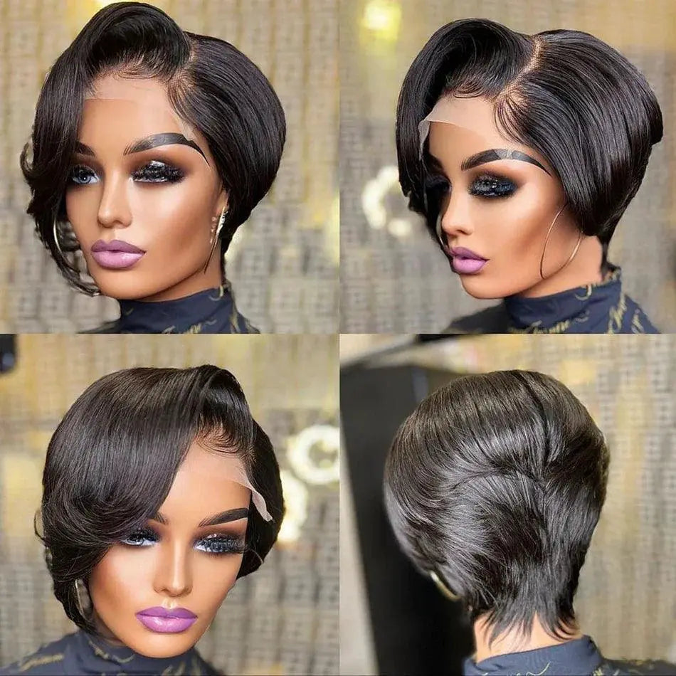 Short Bob Pixie Cut Wig Lace Front 100 Brazilian Hair