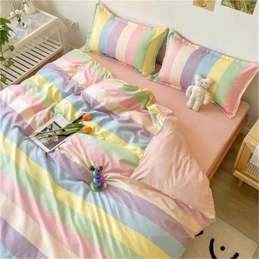 Purple Star Bedding Set And Pillowcase Sheet Simple Stripe