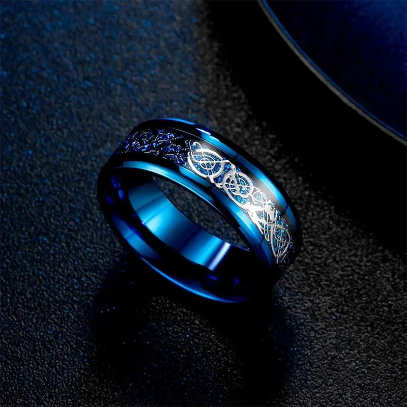 8mm Black Tungsten Celtic Dragon Wedding Ring Band