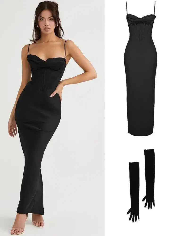 Elegant Pink Satin Maxi Bodycon Dress for Chic Events