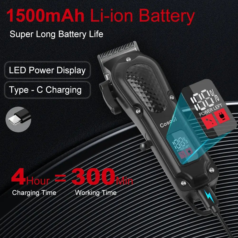 Cosoul Hair Clipper Compact Size Hair Trimmer Electric Beard Trimmer LED Display Hair Length Adjustable Big Capacity Battery