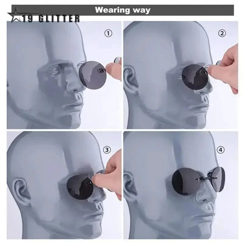 UV400 Clip On Round Rimless Sunglasses For Men Vintage Mini