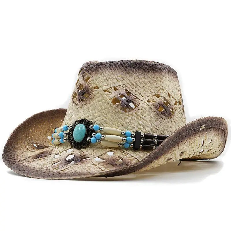 Khaki Lafite Straw Cowboy Hat With Paint Spray Finish