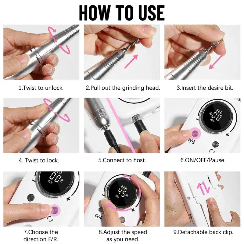 45000RPM Professional Electric Nail Drill Portable Nail File
