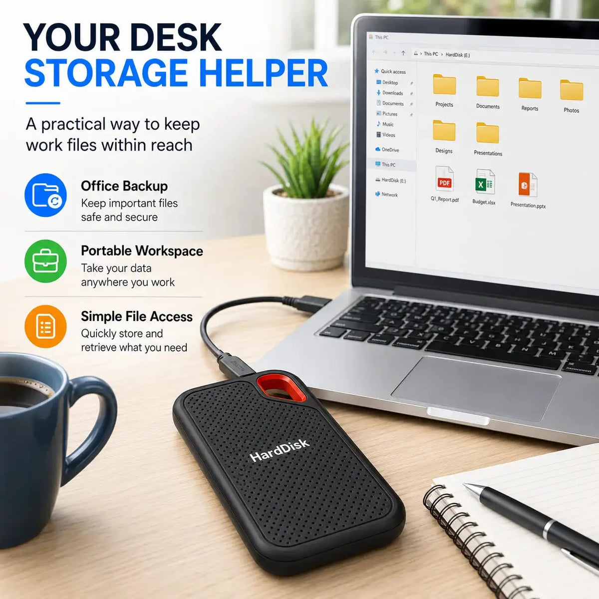 1TB External Hard Drive 2TB Portable SSD High Speed Hard Disk USB-C Original Storage Device for Laptop/PC/Phone/Mac