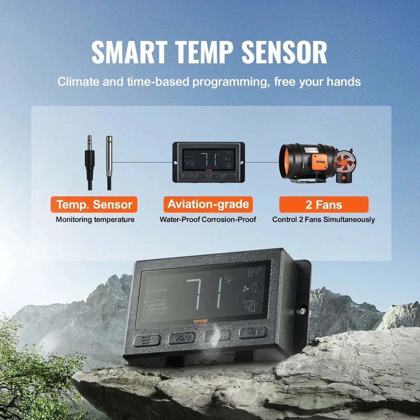 VEVOR Inline Duct Fan With Temperature Humidity Controller