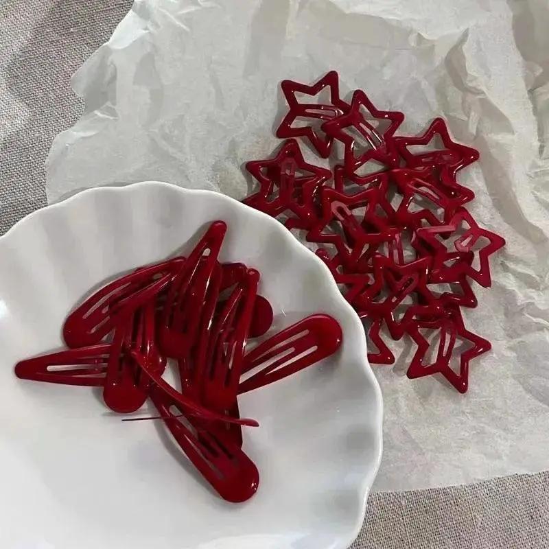 Red Star Waterdrop Barrettes Stylish Hair Clips for Women