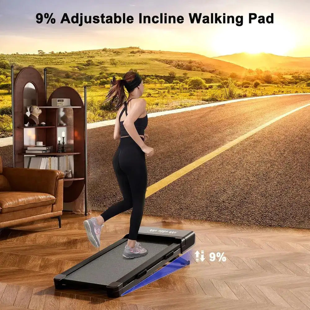 Portable 3.0HP Treadmill with 9% Auto Incline, 300 lbs Capacity, Under Desk Walking Pad, Remote & LED Display