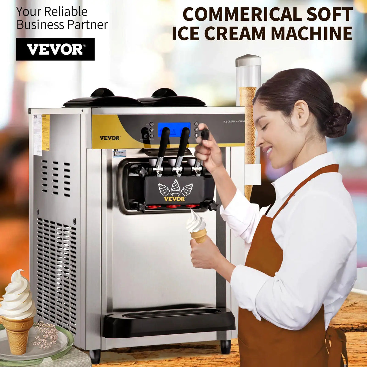 SucceBuy L/H Soft Ice Cream Machines Commercial Tricolor Desktop — product view 2