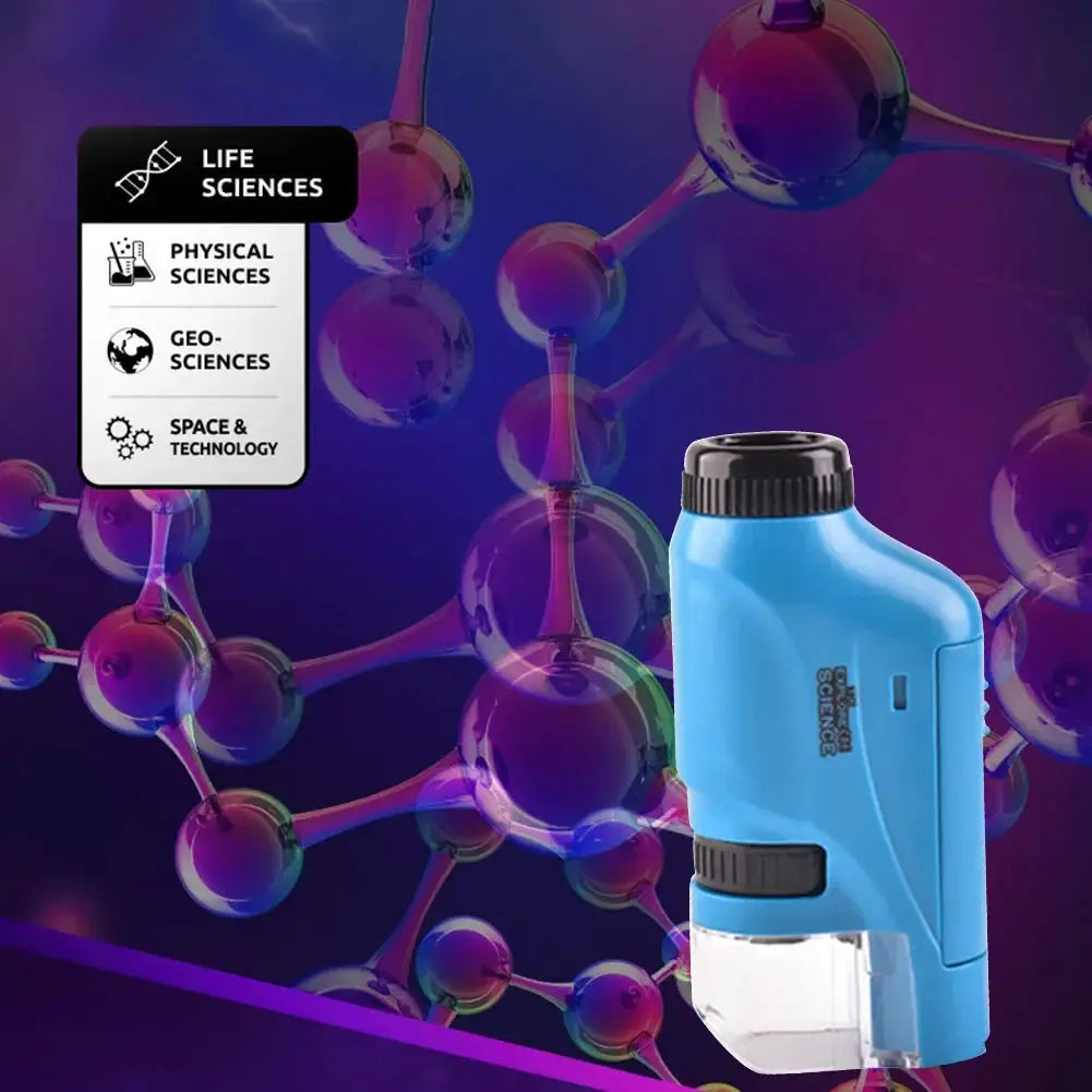Mini Pocket Microscope Kit 60X 120X LED Light For Kids