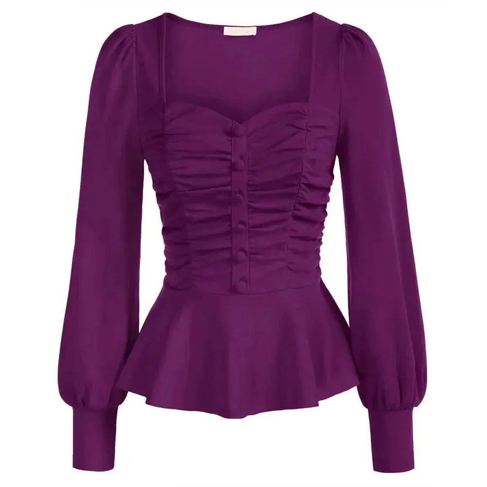 Elegant Puffed Sleeve Peplum Top Chic Womens Blouse Style