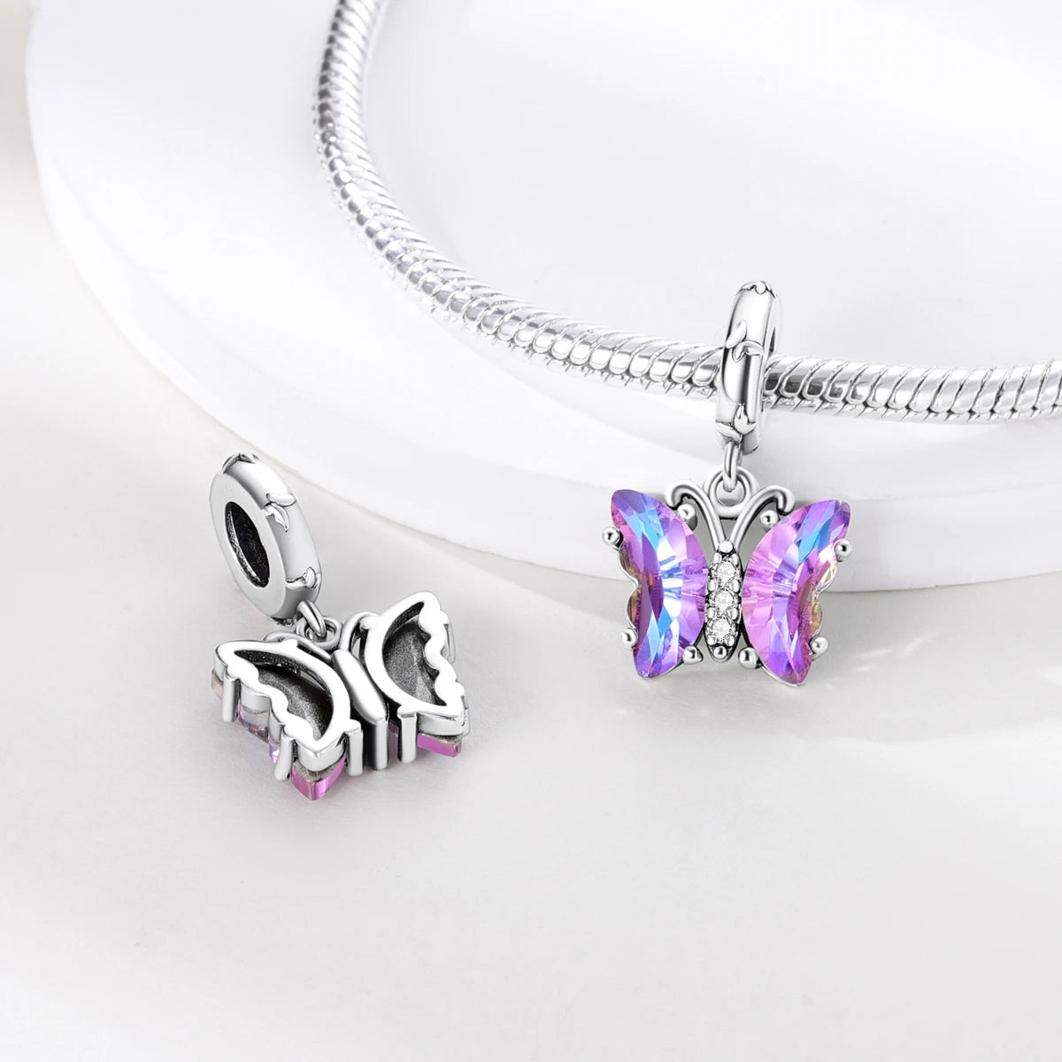 Silver Plated Purple Charm Flower