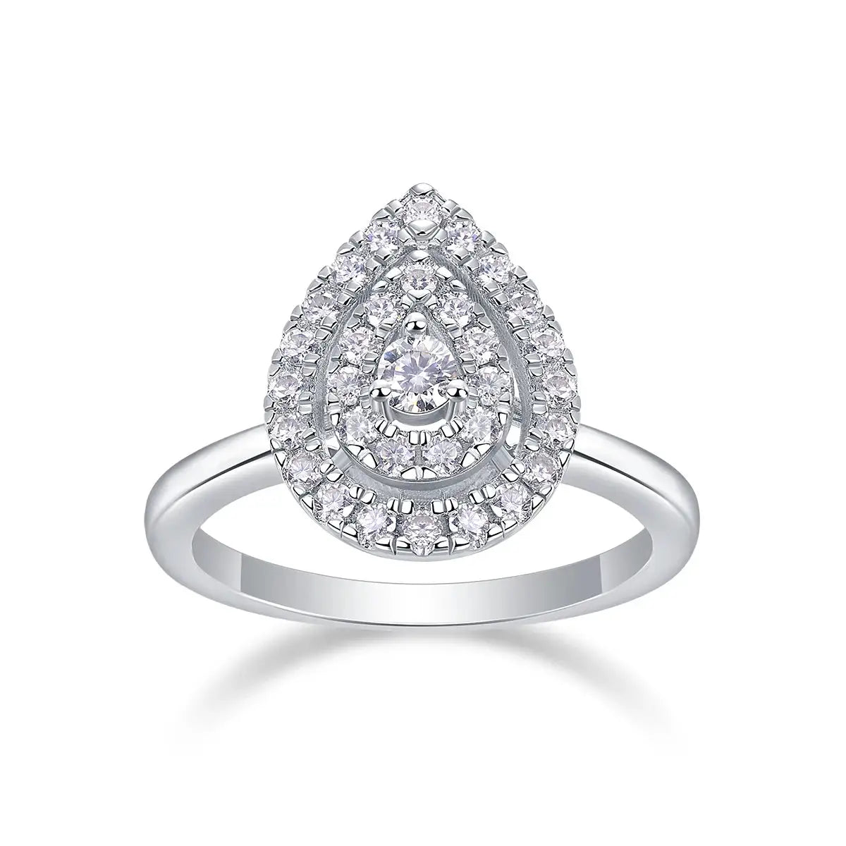 Pear Moissanite Ring in Sterling Silver Halo — product view 7