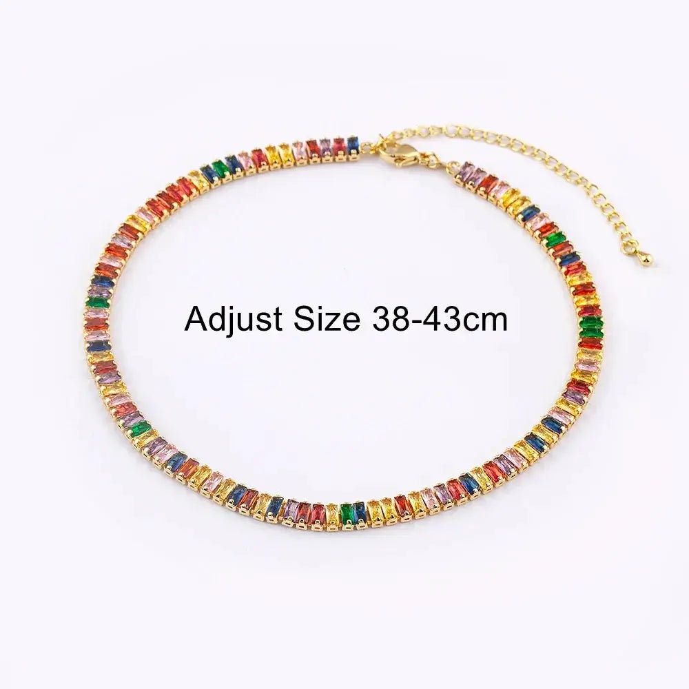 Nidin Classic Colorful Tennis Necklace Unisex Jewelry