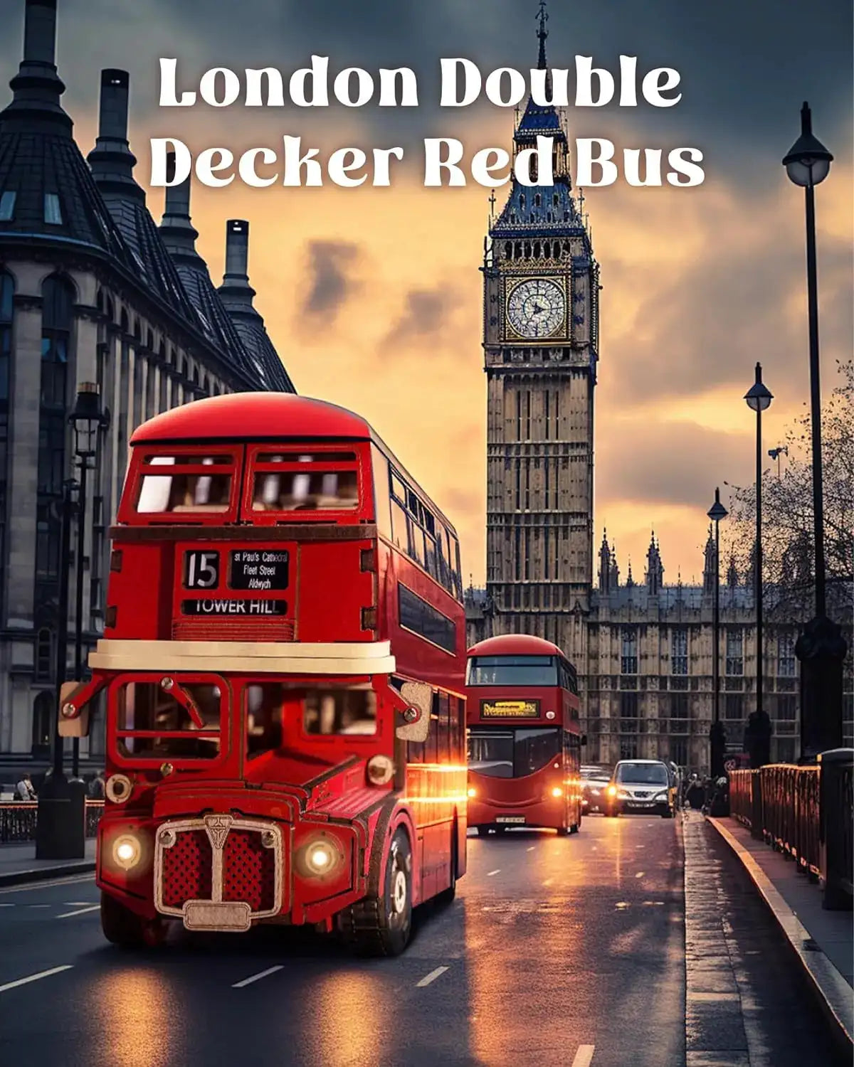 Robotime London Tour Bus 3D Wooden Puzzles Wood Model Toy Car to Build Crafts Collectibles Gifts for Boys Girls