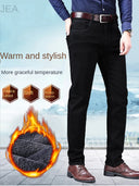Winter Men Black Blue Straight Stretch Denim Pants Sale