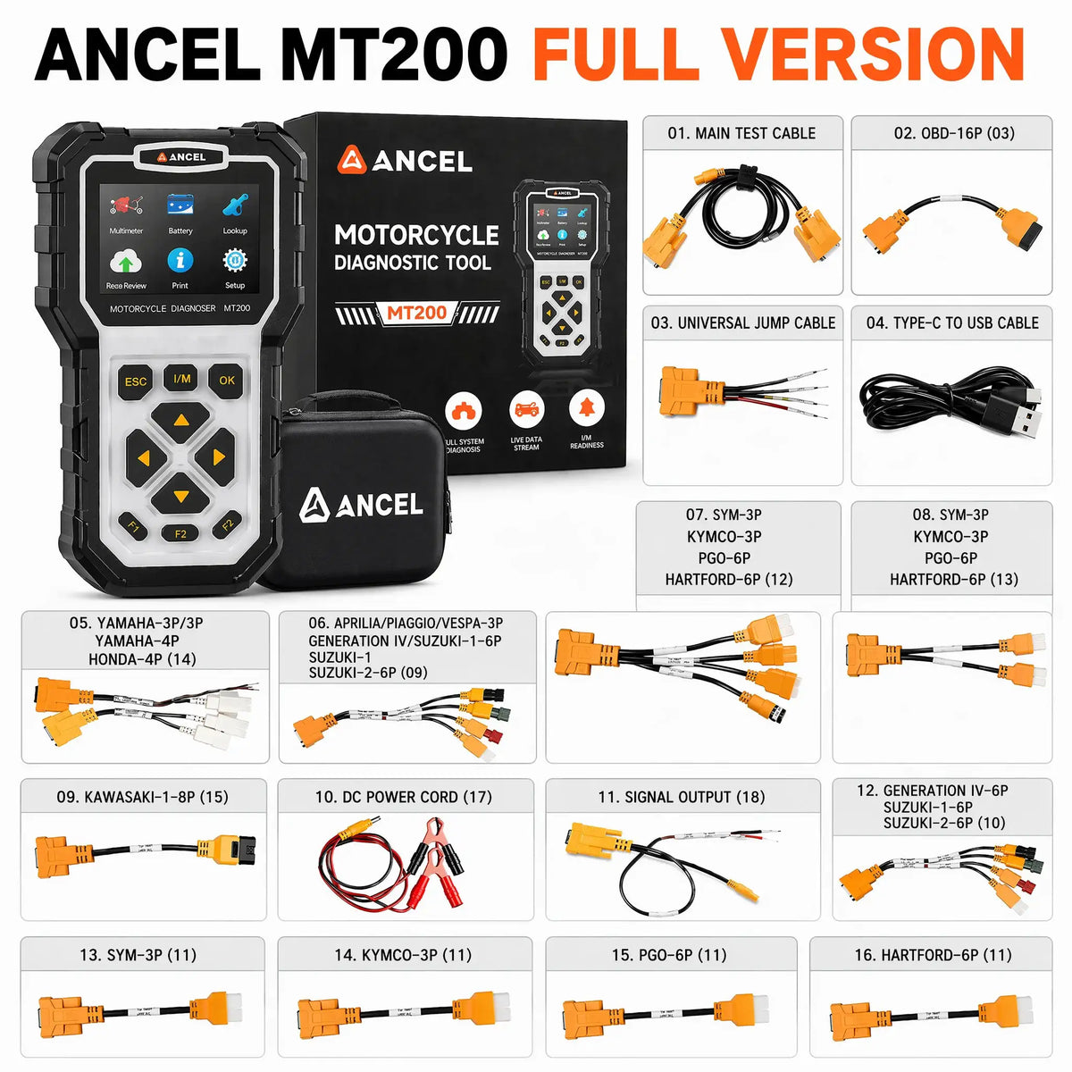 ANCEL MT200 Motorcycle Diagnostic Scanner Full System OBD2 Motorbike Code Reader For BMW Ducati Yamaha Suzuki KTM Free Update