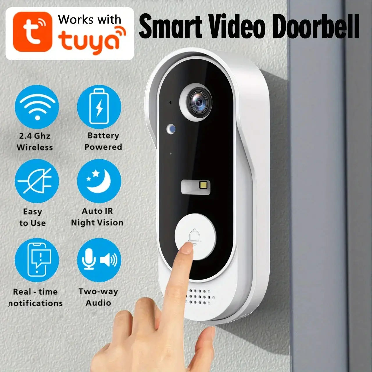Tuya WiFi Video Doorbell - 2-Way Audio, Outdoor 1080P HD, SD+Cloud Storage, Motion Detection, Easy Setup & Live Alerts by stepyours.com