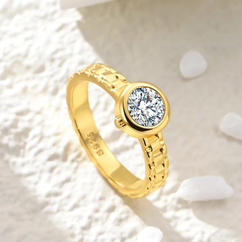 Ring Sterling Silver Sparkling Gold