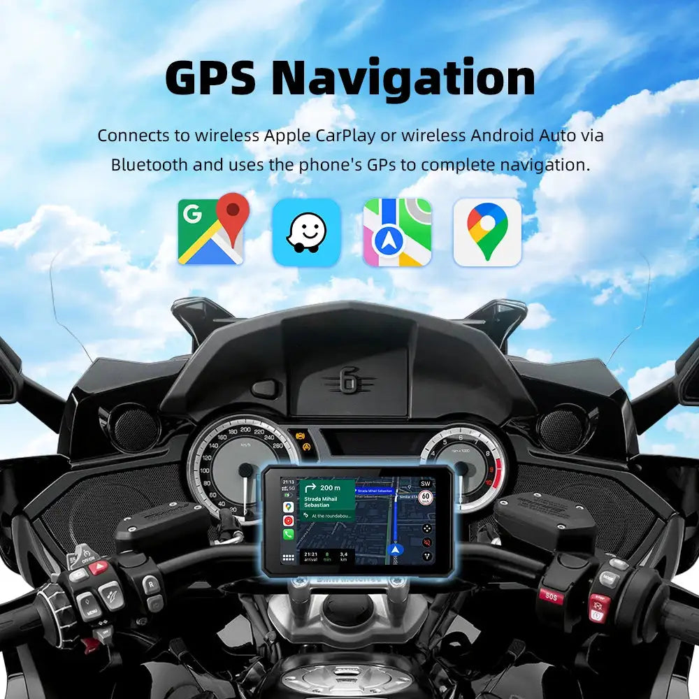EKIY 5.0 inch Wireless CarPlay Moto Android Auto Motorcycle Dashboard Display Screen Portable Digital GPS Moto Navigation TPMS
