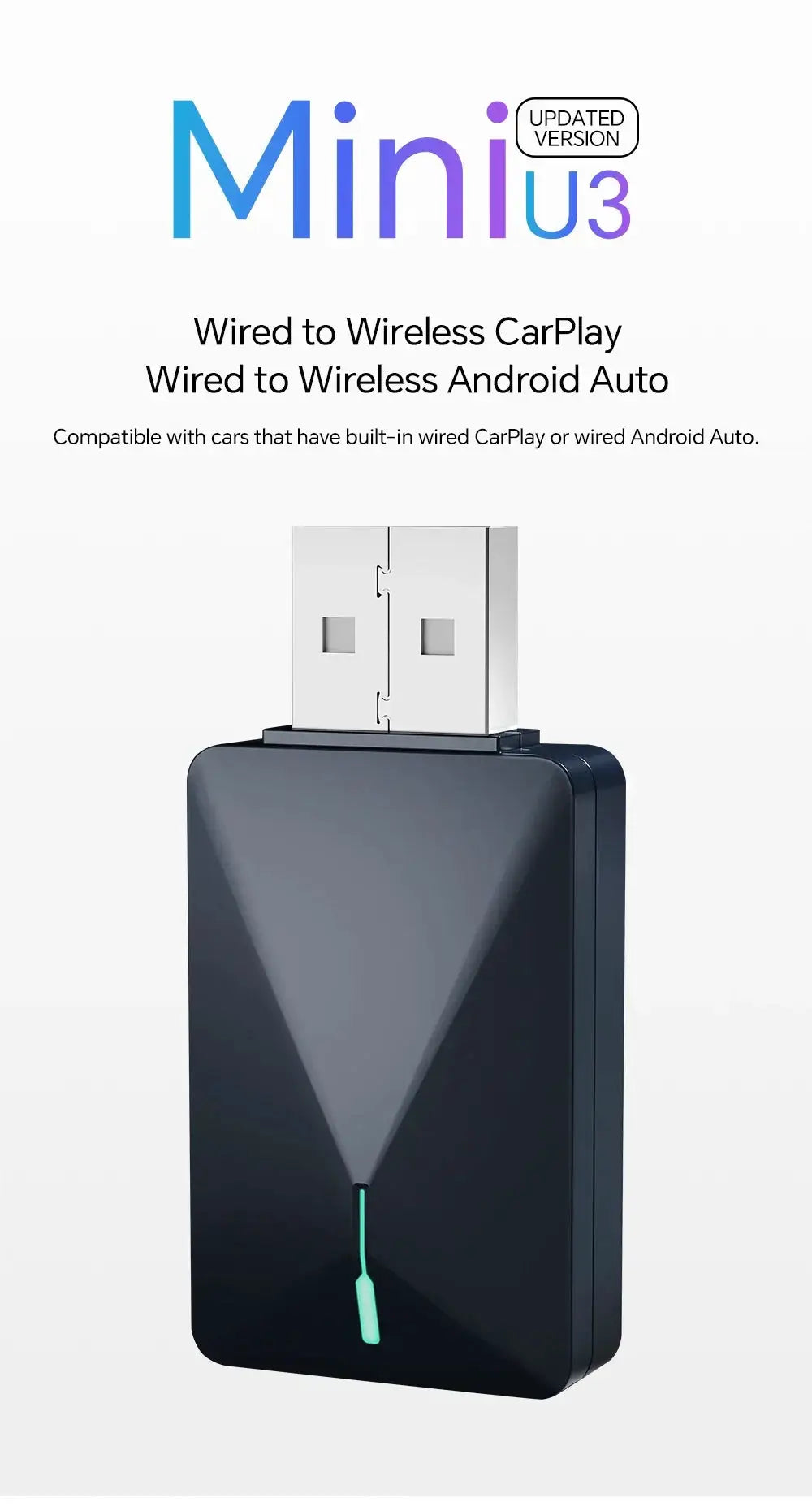 Mini Wired to Wireless CarPlay Android Auto 2in1 AI Box