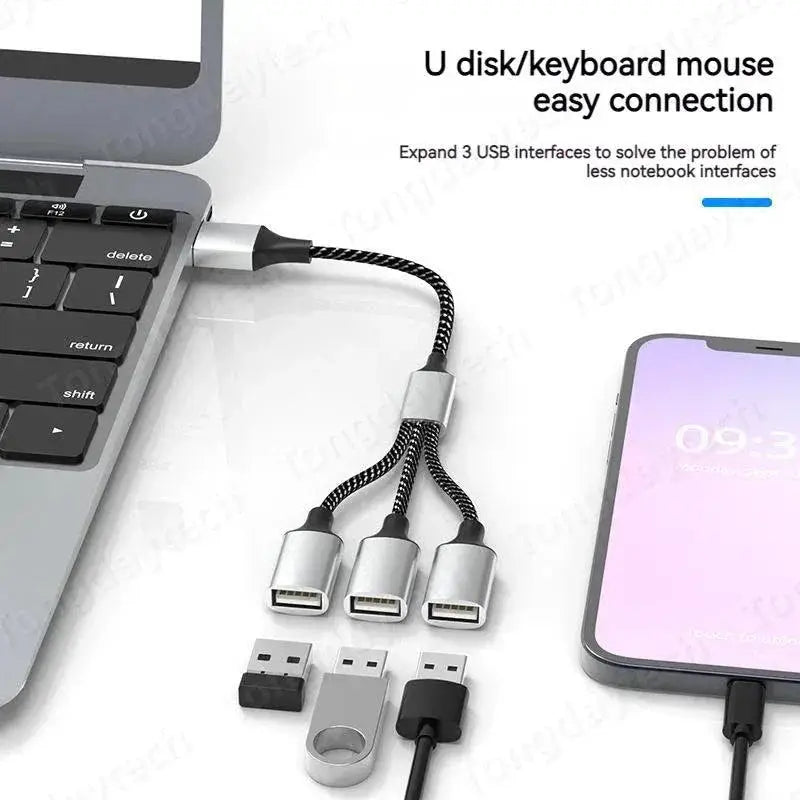 USB Type C Hub 4 Port Splitter For Fast Data Transfer