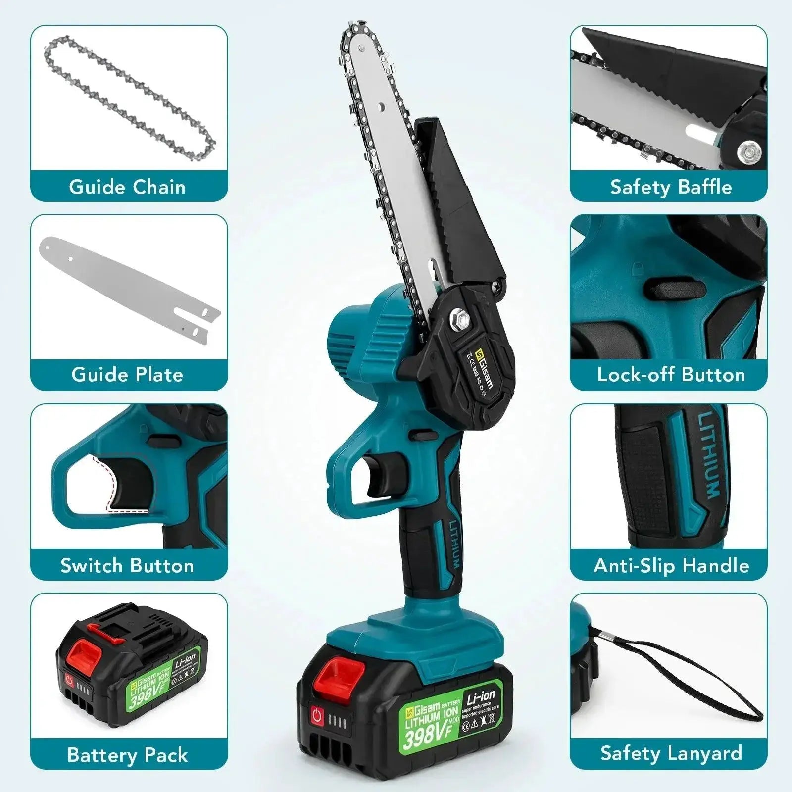 Gisam Electric Chainsaw Fast Cutting Woodworking Gardening