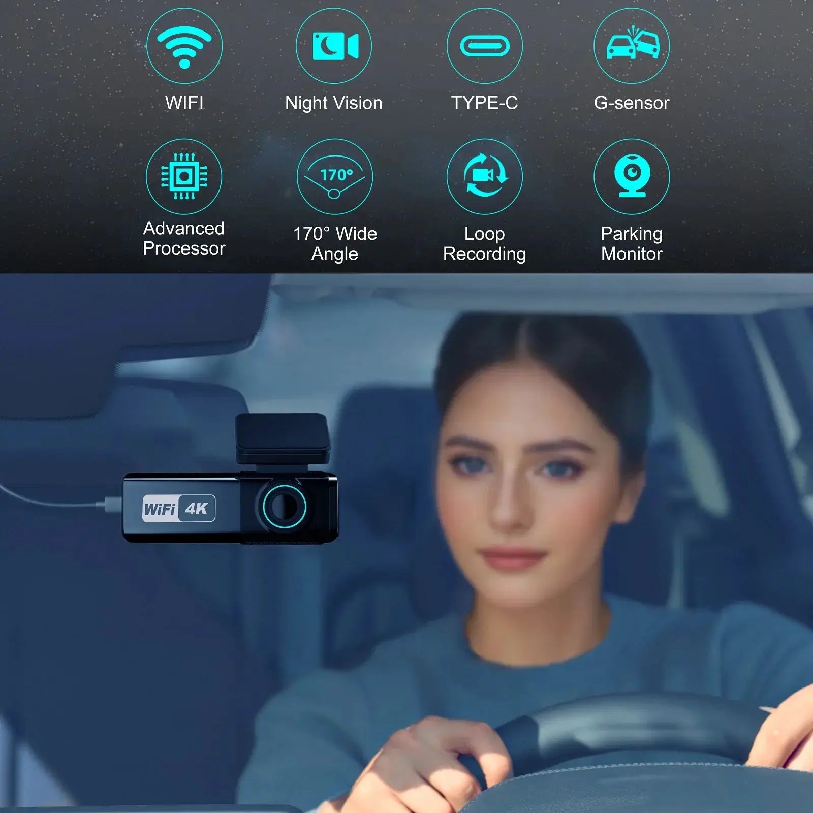 Aprilboy 4K WiFi Dash Cam Front And Rear Night Vision G Sensor Parking Monitor - stepyours.com
