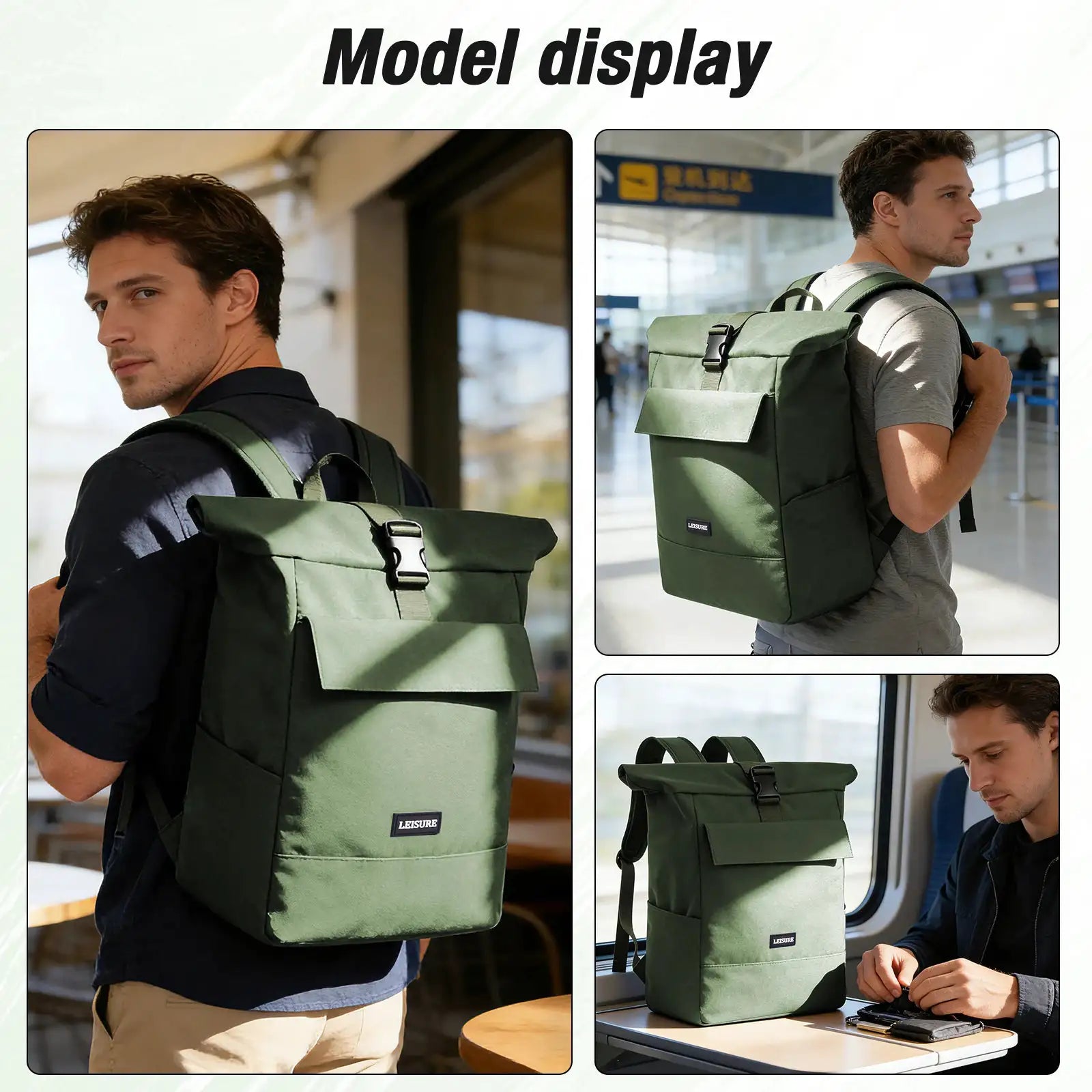 Rolltop Backpack,Travel Backpack 40x30x20, Students Lightweight College Schoolbag, Men's Sports Bag Travel Outdoor Leisure Bag